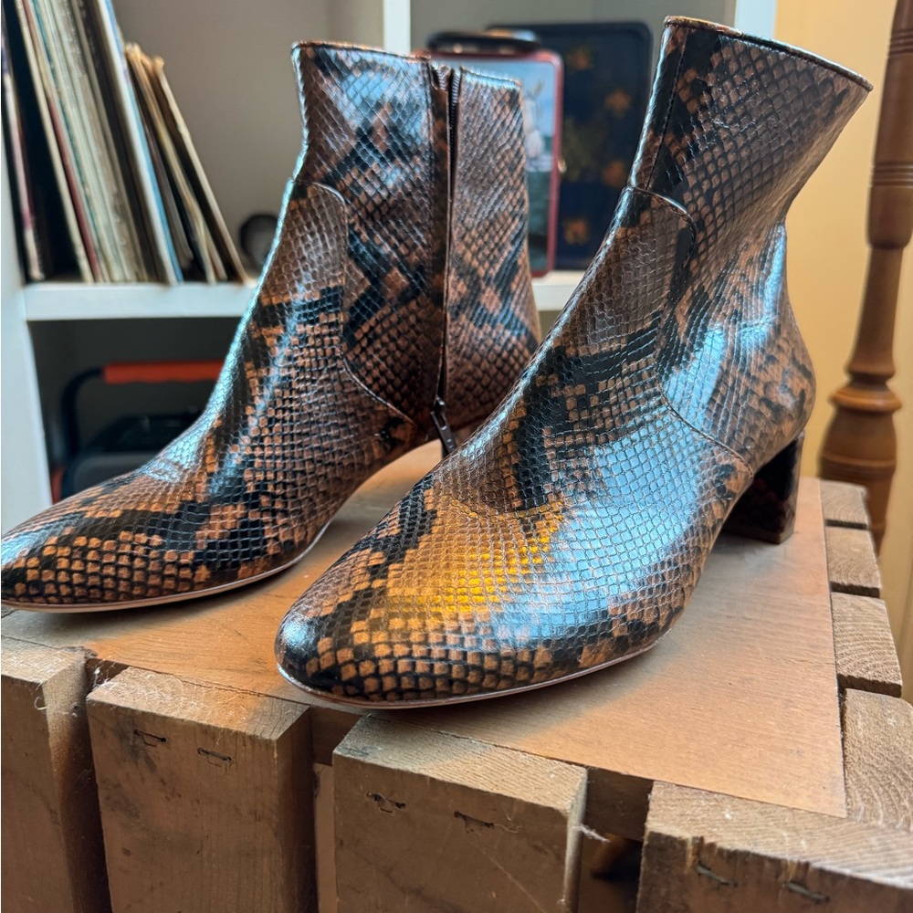 Loeffler Randall Brown Python Leather Ankle Boots… - image 1